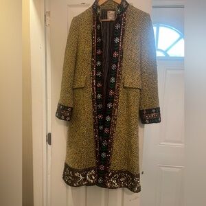 Nanette Lepore Mustard Floral Trim Pea Coat